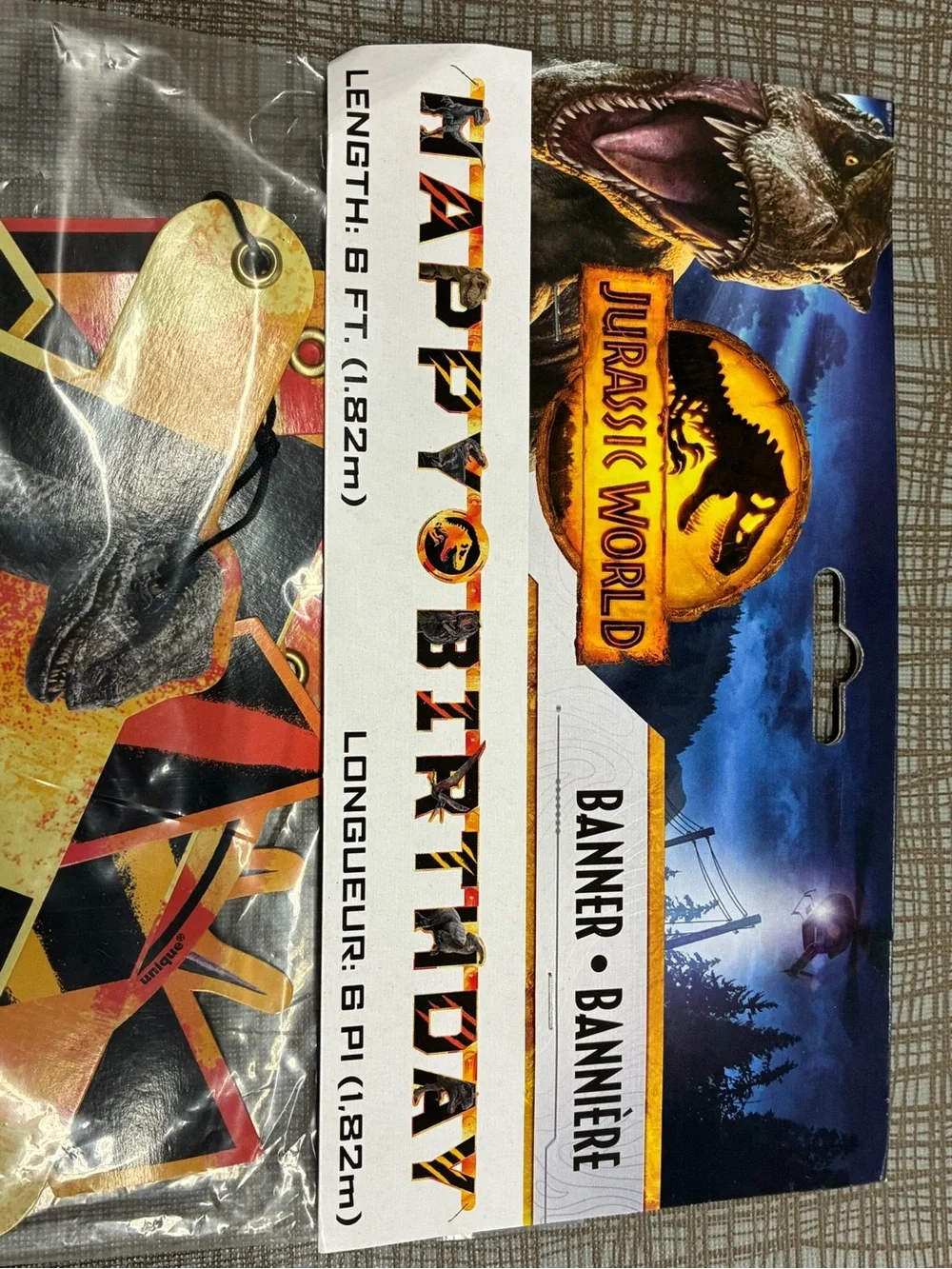 🍭$5🍭 NEW JURASSIC WORLD Banner Happy Birthday 1ct Orange Black Gray